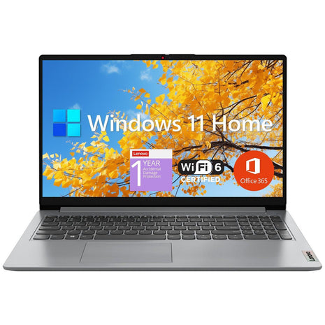 Lenovo IdeaPad 1 Student Laptop, 15.6 inch FHD Display, Intel Dual Core Processor, 12GB RAM, 512GB SSD + 128GB eMMC, 1 Year Office 365, Wi-Fi 6, Webcam, Bluetooth, SD Card Reader, Windows 11 Home, Grey