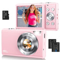 Digital Camera,Autofocus 4K Vlogging Camera for Photography with 32GB Card,48MP Portable Compact Point and Shoot Digital Camera for Teens Adult Beginner with 16X Zoom,Anti-Shake,2 Batteries(Pink)