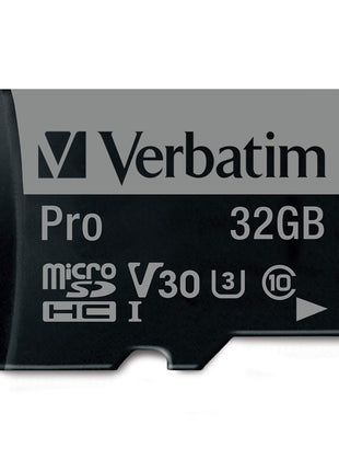 Verbatim 32GB Pro 600X microSDHC Memory Card with Adapter UHS-I V30 Class 10 Supports 4K Video Recording U3 Speed Rated Up to 90MB/s Read Speed