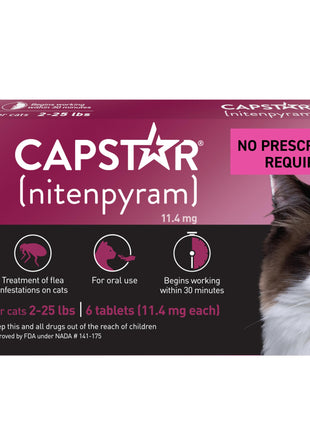 Capstar (nitenpyram) Cat Flea Treatment, Fast-Acting Oral Flea Treatment for Cats 2-25 lbs, Vet-Recommended Medication Tablets Start Killing in 30 Minutes, 6 Doses