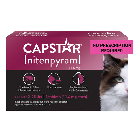 Capstar (nitenpyram) Cat Flea Treatment, Fast-Acting Oral Flea Treatment for Cats 2-25 lbs, Vet-Recommended Medication Tablets Start Killing in 30 Minutes, 6 Doses