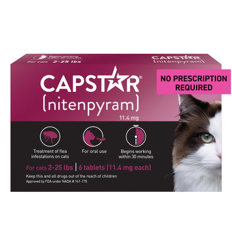 CAPSTAR (nitenpyram) Oral Flea Treatment for Cats, Fast Acting Tablets Start Killing Fleas in 30 Minutes, Cats 2-25 lbs, 6 Doses