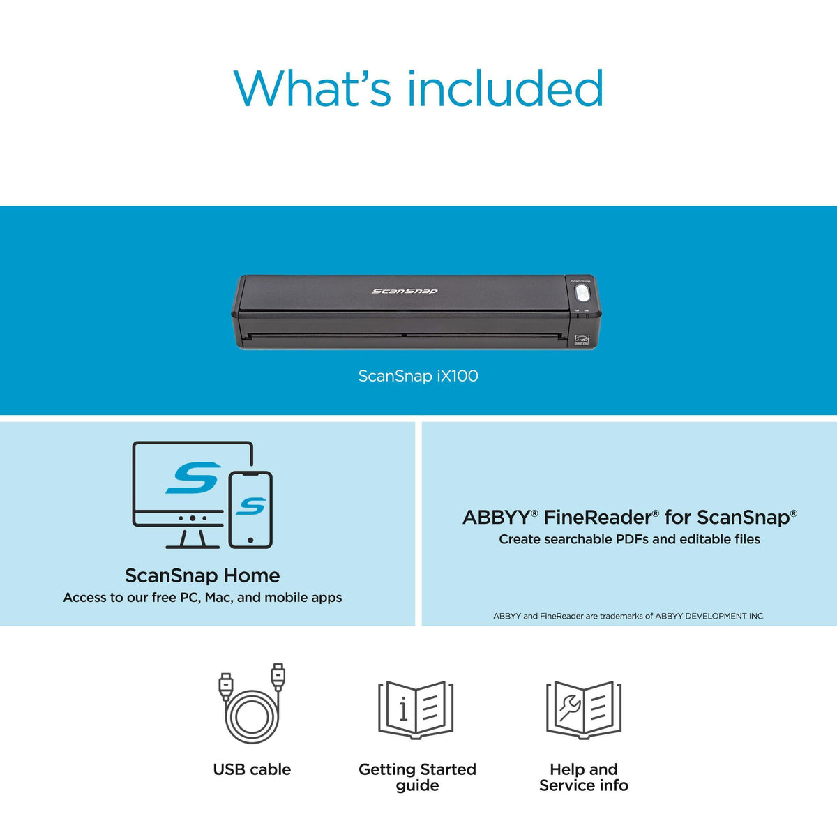 ScanSnap iX100 Wireless Mobile Portable Scanner for Mac or PC, Black
