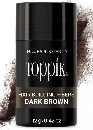 Toppik Hair Building Fibers, Dark Brown, 12g Fill In Fine or Thinning Hair, Instantly Thicker, Fuller Looking, 9 Shades for Men & Women, Keratin Protein Formula