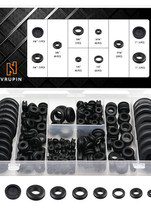 Vrupin 188 Pcs Rubber Grommets Kit - Rubber Washers for Wiring - 10 Different Sizes(1/4", 5/16", 3/8", 7/16", 1/2", 5/8", 7/8", 1" Inch)