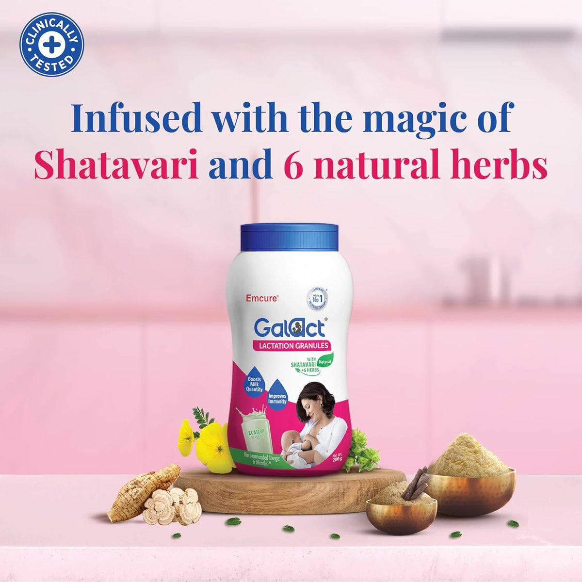 Galact Granules with Shatavari, Chocolate Flavor, 200g | 10-Day Pack |2 Scoops per serving with milk| Galact Granules for Breastfeeding |From Emcure Pharmaceuticals Ltd.