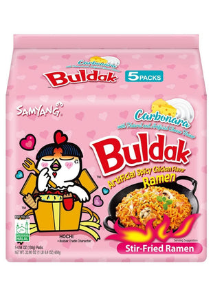 Samyang Buldak Spicy Ramen, Hot Chicken Ramen, Korean Stir Fried Instant Noodle, Carbonara, 1 Bag with 5 Pack