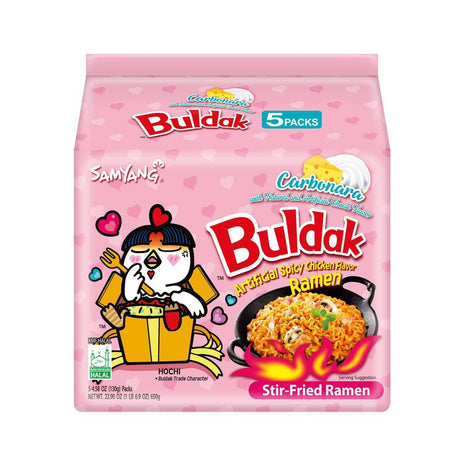 Samyang Buldak Spicy Ramen, Hot Chicken Ramen, Korean Stir Fried Instant Noodle, Carbonara, 1 Bag with 5 Pack