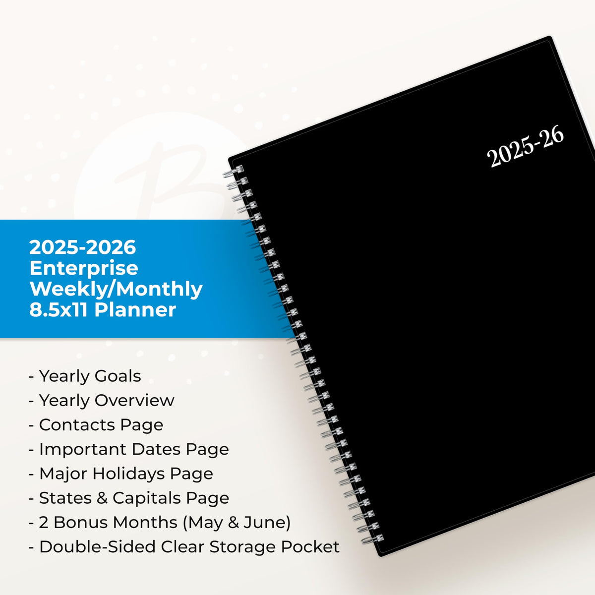 Blue Sky 2025-2026 Weekly and Monthly Academic Year Planner Calendar, July - June, 8.5" x 11", Flexible Cover, Wirebound, Laminated Tabs, Storage Pocket, Enterprise (Enterprise 2025-2026, 8.5" x 11")