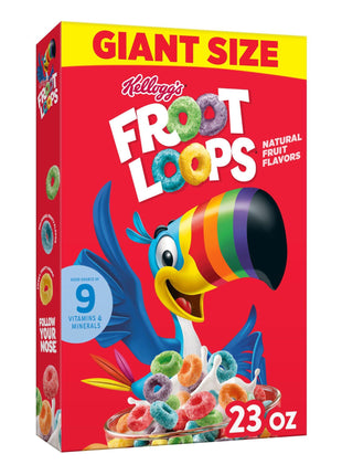Kellogg's Froot Loops Original Giant Size Breakfast Cereal 23 oz | Good Source of Fiber, 15g Whole Grains