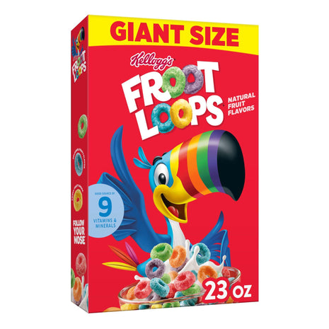 Kellogg's Froot Loops Original Giant Size Breakfast Cereal 23 oz | Good Source of Fiber, 15g Whole Grains