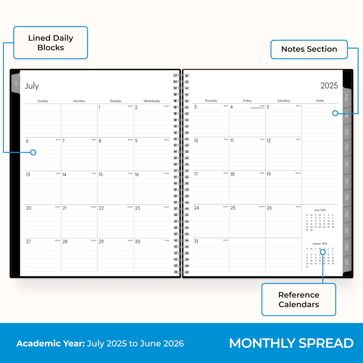 Blue Sky 2025-2026 Weekly and Monthly Academic Year Planner Calendar, July - June, 8.5" x 11", Flexible Cover, Wirebound, Laminated Tabs, Storage Pocket, Enterprise (Enterprise 2025-2026, 8.5" x 11")