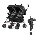 Dream On Me Volgo Twin Umbrella Stroller in Black, Lightweight Double Stroller for Infant & Toddler, Compact Easy Fold, Large Storage Basket, Large and Adjustable Canopy