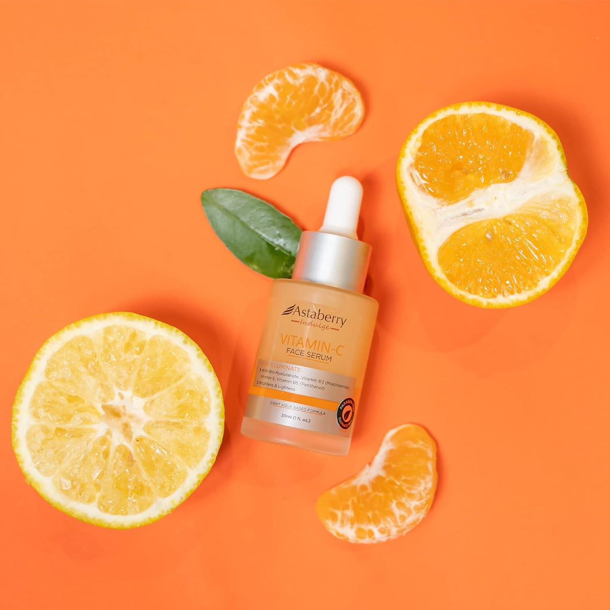 Astaberry Indulge Vitamin C Face Serum for Brighten Skin with Orange Peel Extract | For even skin tone | Hydrates the skin | With Bio Hyaluronate | Vitamin B3 & Vitamin E- Net content -30 ml