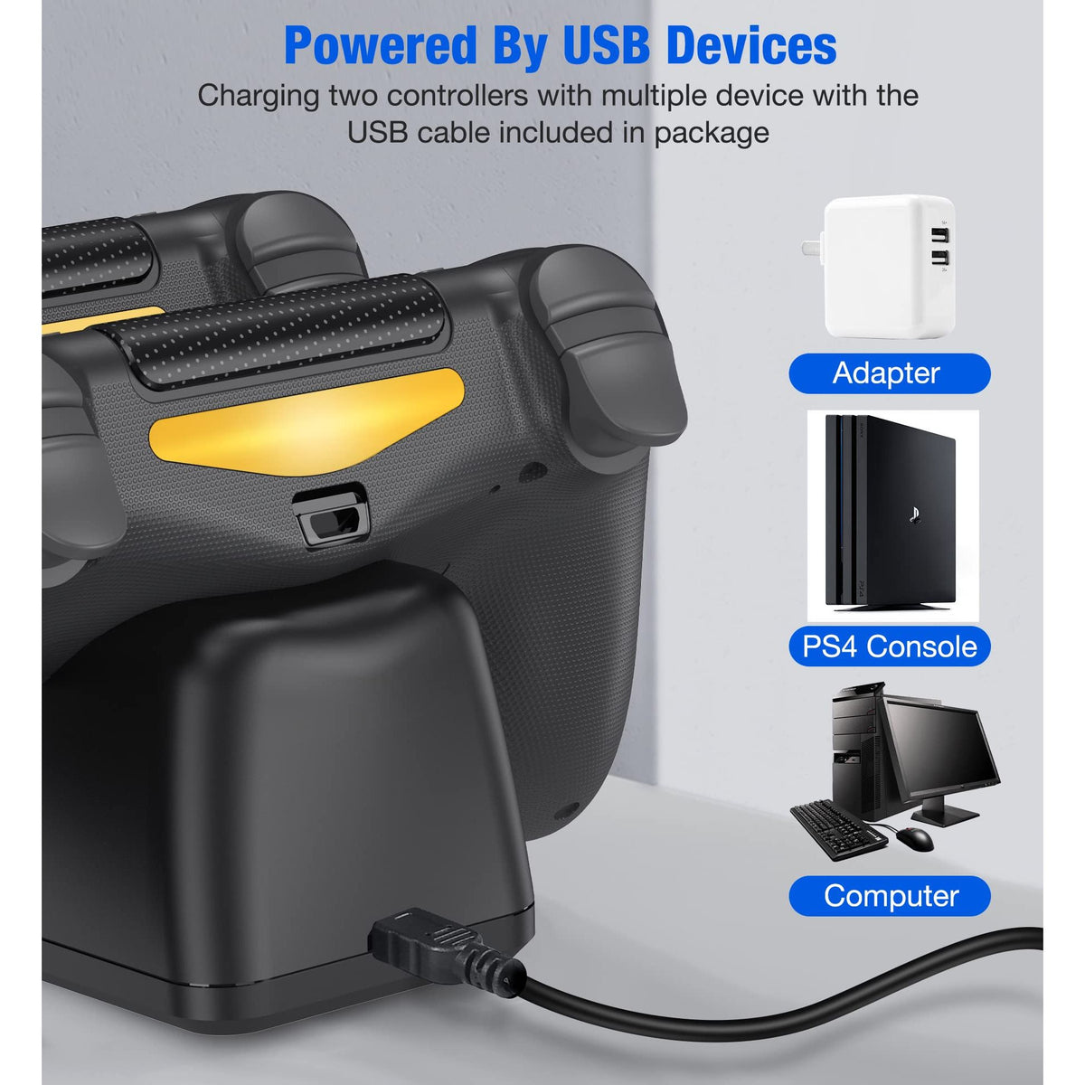 PS4 Controller Charger Dock Station with Charging Cable,1.8Hrs Fast Charge PS4 Remote Charging Station, Replacement for PlayStation 4 Controller Charger, for PlayStation 4 Games