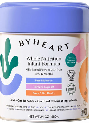 ByHeart Infant Formula Powder for Infants 0-12 Months, Made With Organic Whole Milk, Clean Label Project Certified, Closest-to-Breast Milk Baby Formula Patented Protein Blend, 24 Ounce (Pack of 1)