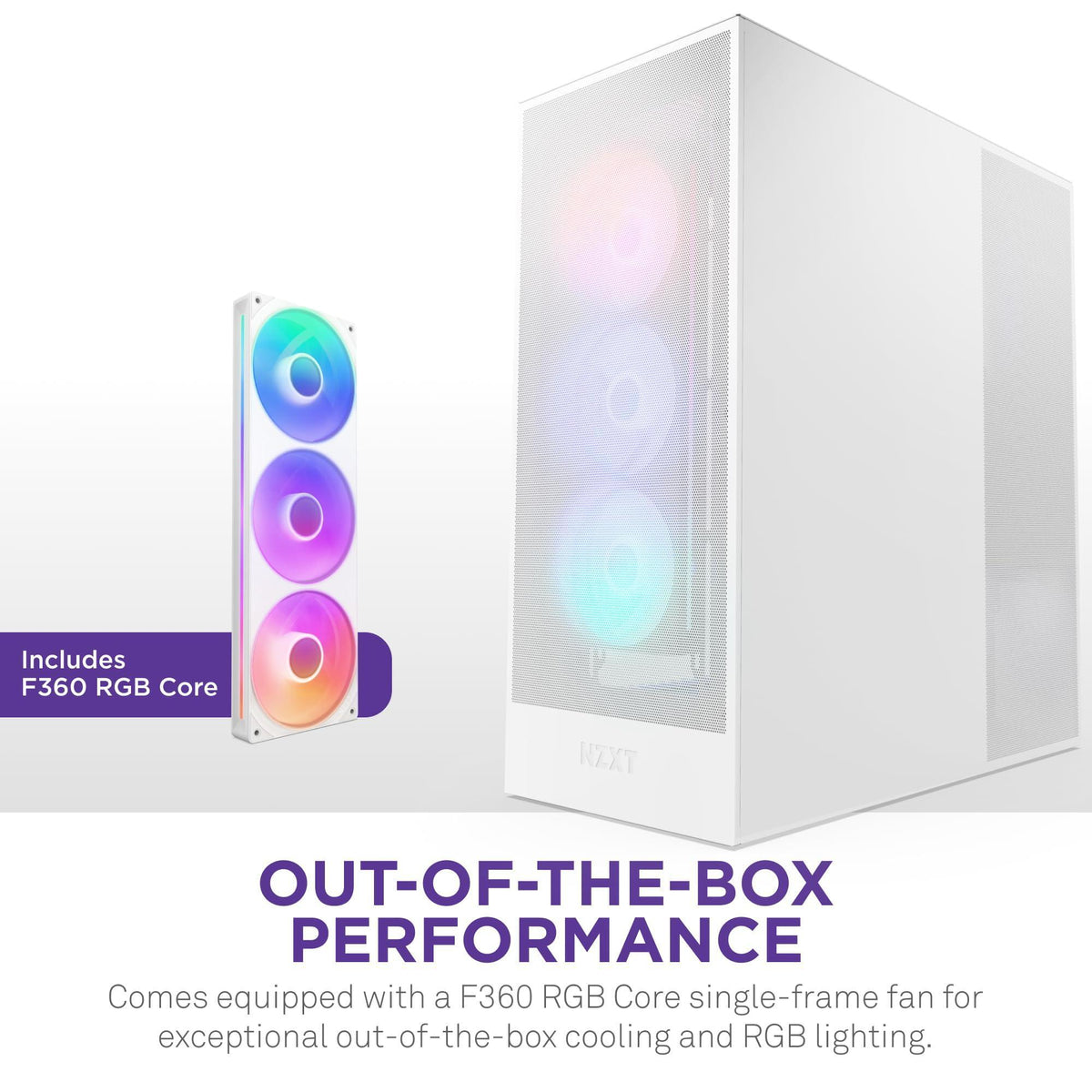 NZXT H7 Flow RGB | Mid-Tower ATX Airflow Case with 360mm RGB Single Frame Fan | Supports Bottom Fans for Direct GPU Cooling | Cable Management | White