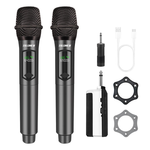 talomen Wireless Microphone,Professional Dual Handheld Cordless Dynamic Mic System with Rechargeable Receiver(160 Ft),Karaoke Microphone Set for Singing,Karaoke,Wedding,DJ,Party,Speech,Church,K60-2