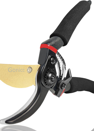 gonicc 8" Professional Premium Bypass Titanium Pruning Shears(GPPS-1003) | Titanium coated SK5 steel blade, Ergonomic non-slip handle, Sap groove anti-stick design, Cuts up to 3/4" branches