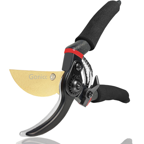 gonicc 8" Professional Premium Bypass Titanium Pruning Shears(GPPS-1003) | Titanium coated SK5 steel blade, Ergonomic non-slip handle, Sap groove anti-stick design, Cuts up to 3/4" branches