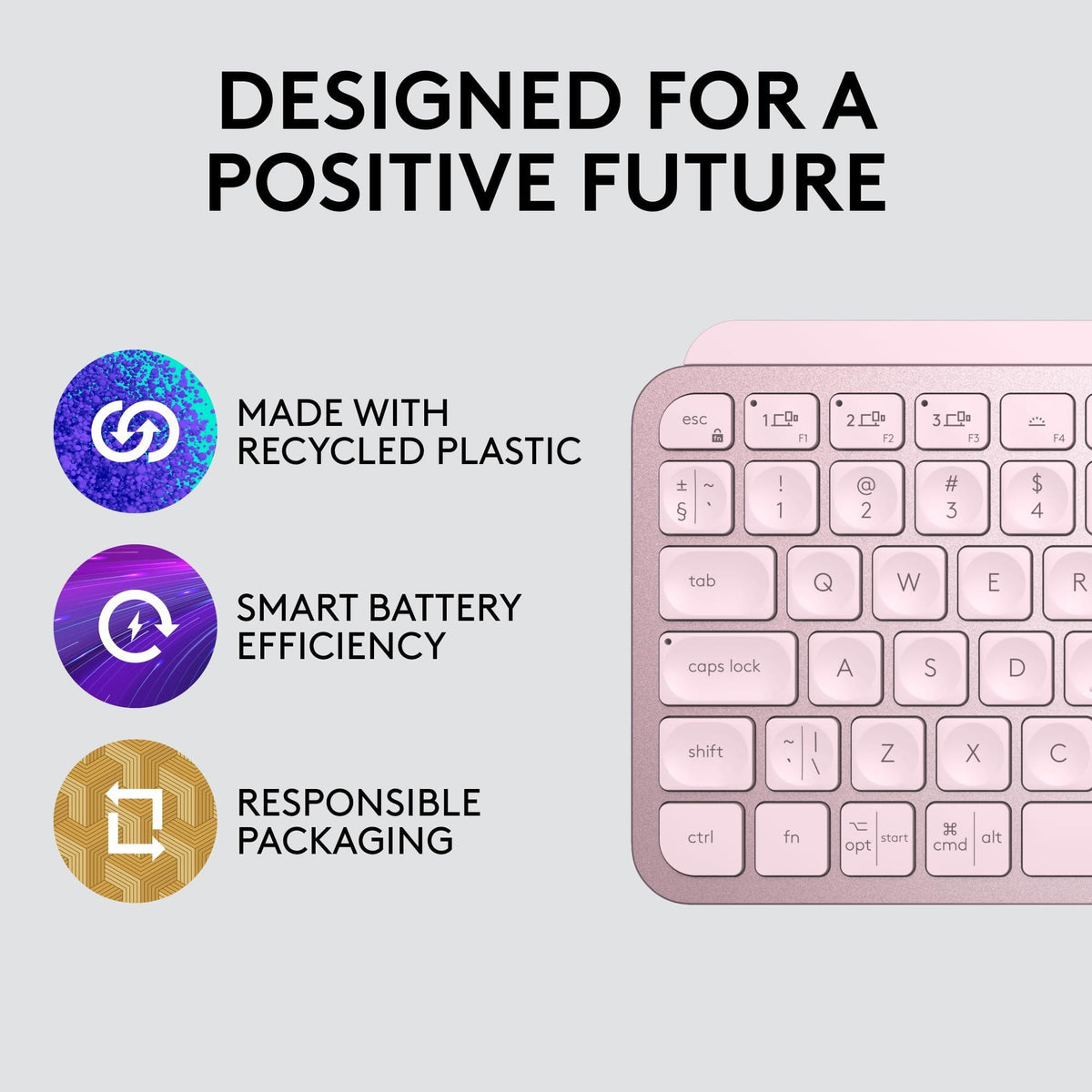 Logitech MX Keys Mini Minimalist Wireless Illuminated Keyboard, Compact, Bluetooth, Backlit, USB-C, Compatible with Apple macOS, iOS, Windows, Linux, Android, Metal Build - Rose
