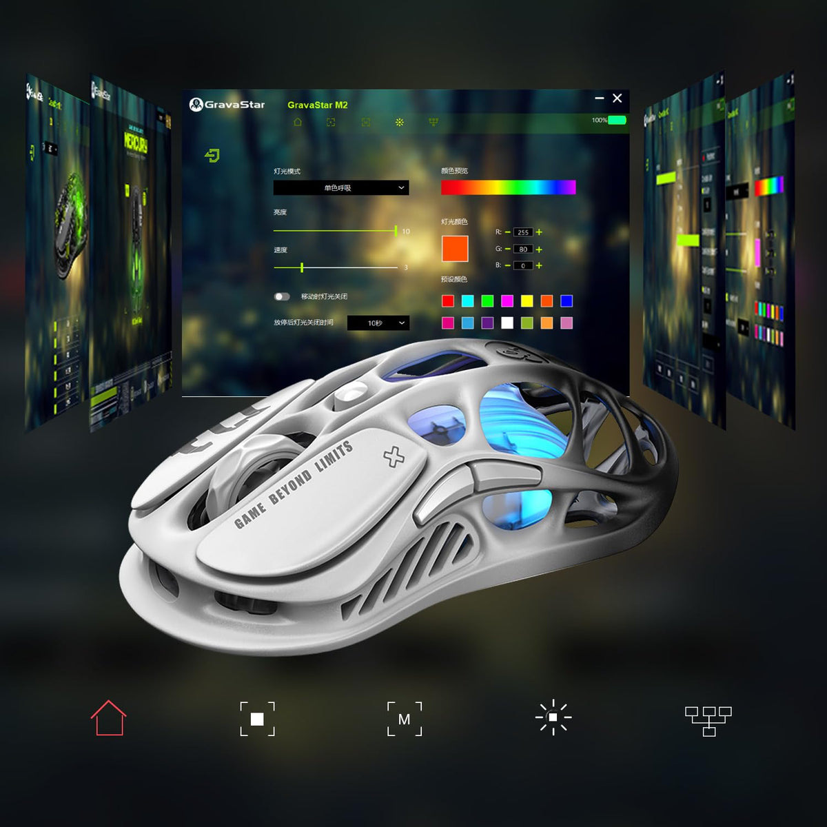 GravaStar Mercury M1 Pro Wireless Gaming Mouse – 26,000 DPI PAW3395DM Sensor - Magnesium Alloy - Wired / 2.4GHz / Bluetooth - 5 Programmable Buttons - Up to 200-Hour Battery - Gradient Black