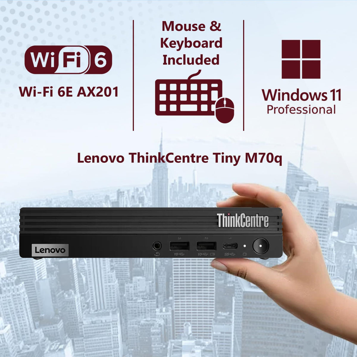 Lenovo ThinkCentre Tiny M70q Gen 5 Intel 10-Core i5-14400T (Beat i7-13700T), 16GB DDR5 RAM, 512GB NVMe, WiFi 6E, Bluetooth, RJ-45, DP Port, HDMI, W11P, Business Desktop, 3 Yr Wty