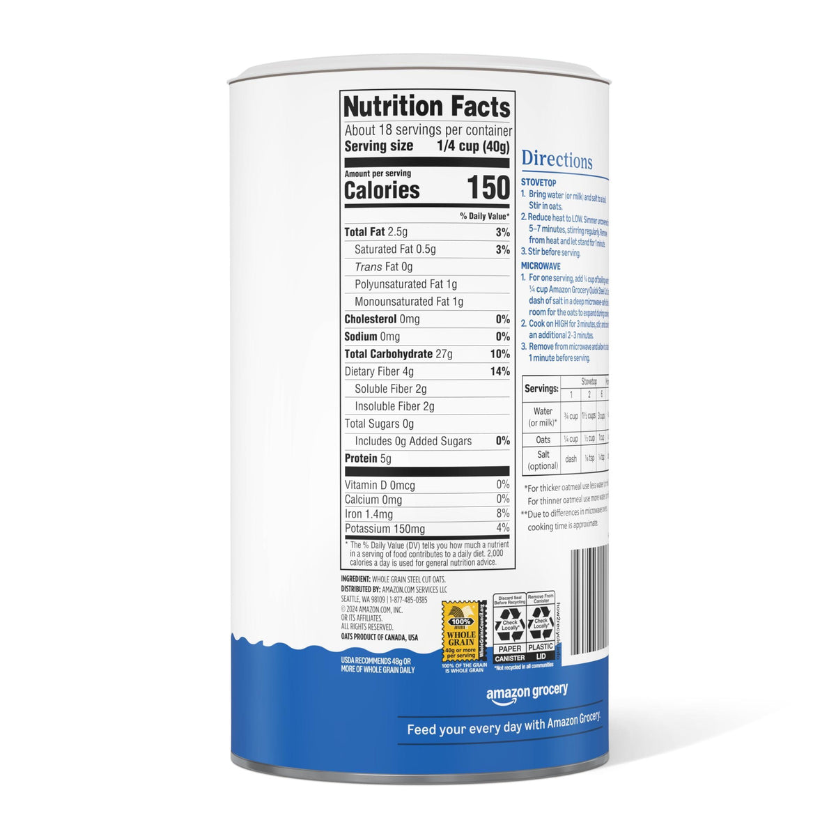 Amazon Grocery, Steel Cut Quick Oats, 25 Oz (Previously Happy Belly, Packaging May Vary)