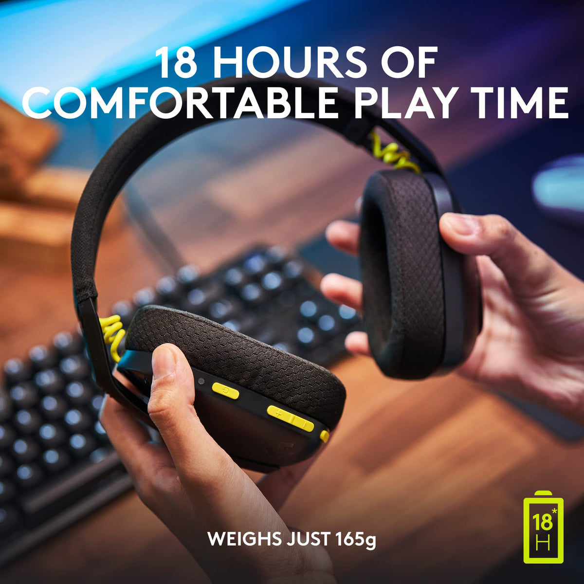 Logitech G435 LIGHTSPEED and Bluetooth Wireless Gaming Headset - Lightweight over-ear headphones, built-in mics, 18h battery, compatible with Dolby Atmos, PC, Mobile - Black