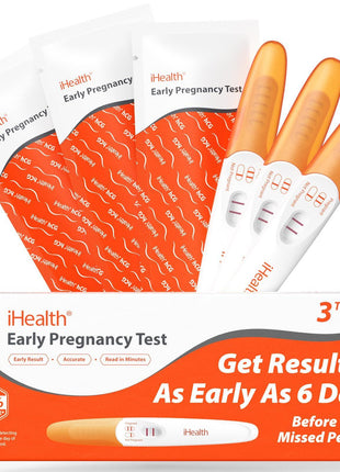 iHealth Early Pregnancy Tests, Early Detection at Home Pregnancy Test, 3 CT | hCG Test with 3-5-min results, Long Grip Handle for Easy Sampling, High Sensitivity, 3 individually sealed strips