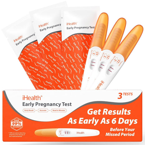 iHealth Early Pregnancy Tests, Early Detection at Home Pregnancy Test, 3 CT | hCG Test with 3-5-min results, Long Grip Handle for Easy Sampling, High Sensitivity, 3 individually sealed strips