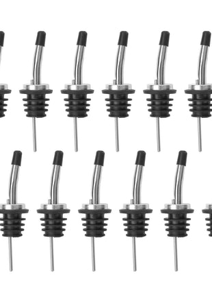 AOZITA 12 Pack Classic Bottle Pourers, Stainless Steel Liquor Pour Spouts Tapered Spout   Liquor Pourers with Rubber Dust Caps for Alcohol, Olive Oil,Bar Bartender Accessories