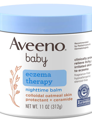 Aveeno Baby Eczema Therapy Nighttime Body Balm, Moisturizing Eczema Balm for Babies with Colloidal Oat & Ceramide, Soothes Dry, Itchy Skin, Hypoallergenic, Fragrance & Steroid Free, 11 oz