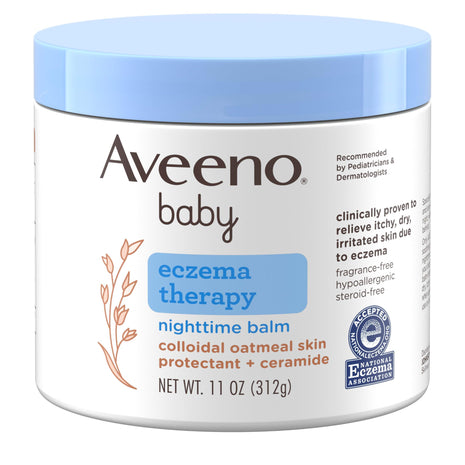 Aveeno Baby Eczema Therapy Nighttime Body Balm, Moisturizing Eczema Balm for Babies with Colloidal Oat & Ceramide, Soothes Dry, Itchy Skin, Hypoallergenic, Fragrance & Steroid Free, 11 oz