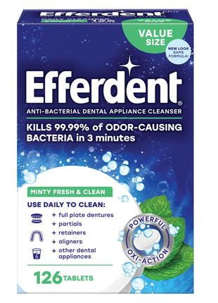Efferdent Denture Cleaner Tablets, Minty Fresh & Clean, 126 Count | Retainer Cleaner, Use Daily To Clean Dental Appliances, Full Plate Dentures, Aligners & Mouth Guards
