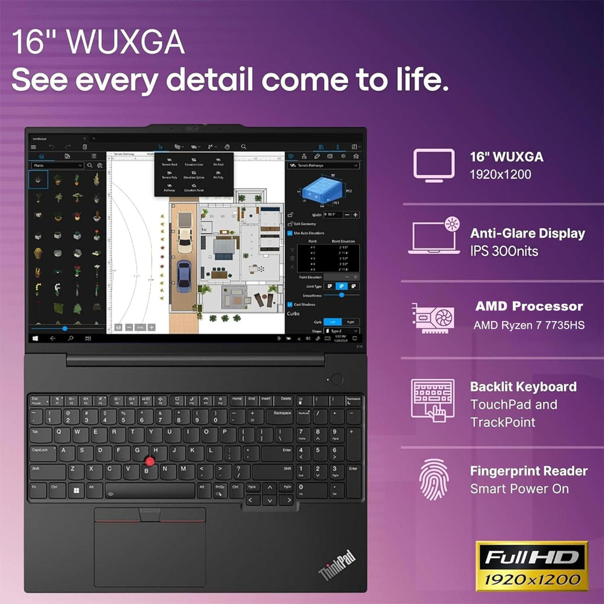 Lenovo ThinkPad E16 Gen 2 Business Laptop Computer, AMD 8-Core Ryzen 7 7735HS (Beat i7-1355U), 32GB DDR5 RAM, 1TB PCIe SSD, 16" FHD+, WiFi 6, Backlit KB, Fingerprint Reader, Windows 11 Pro, Vent-Hear