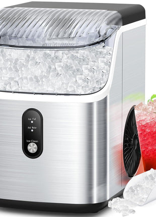 COWSAR Nugget Ice Makers Countertop Soft Chewable Pellet Ice Machine with Auto-Cleaning Function, 34Lbs/24H, Portable Ice Makers for Kitchen, Office, Home,Silver