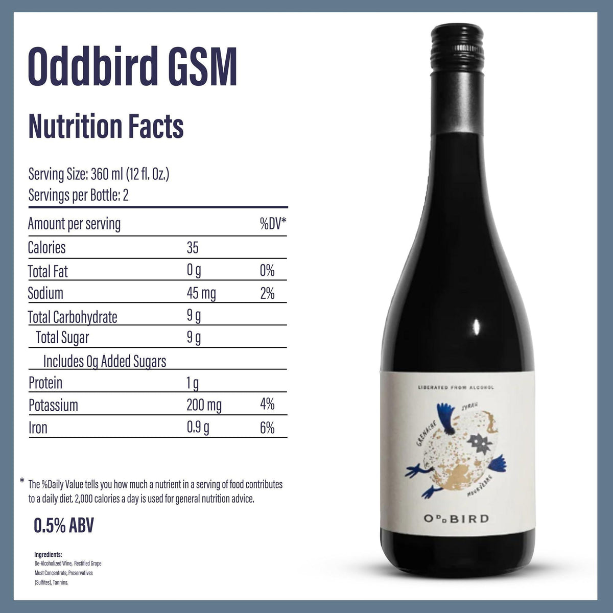 Oddbird GSM Non Alcoholic Red Wine, Gluten Free, Non-Alcoholic Dry Red Wine, Zero Proof with Dealcoholized Grapes from South of France, Acidic Earthy Notes with Fruit Touches. 25.4 fl oz Bottle