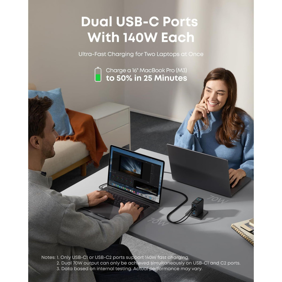 Anker Laptop Charger, 140W MAX USB C Charger, 4-Port Multi-Device Fast Charging, Advanced GaN Power Adapter, Intuitive Touch Controls, for MacBook, iPhone 16 Series, Samsung Galaxy, Pixel, and More