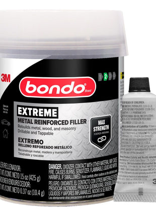 Bondo Metal Reinforced Filler - High Strength Filler, Can be Drilled and Tapped - Will Not Rust, 15 Fl oz with 0.37 oz Hardener