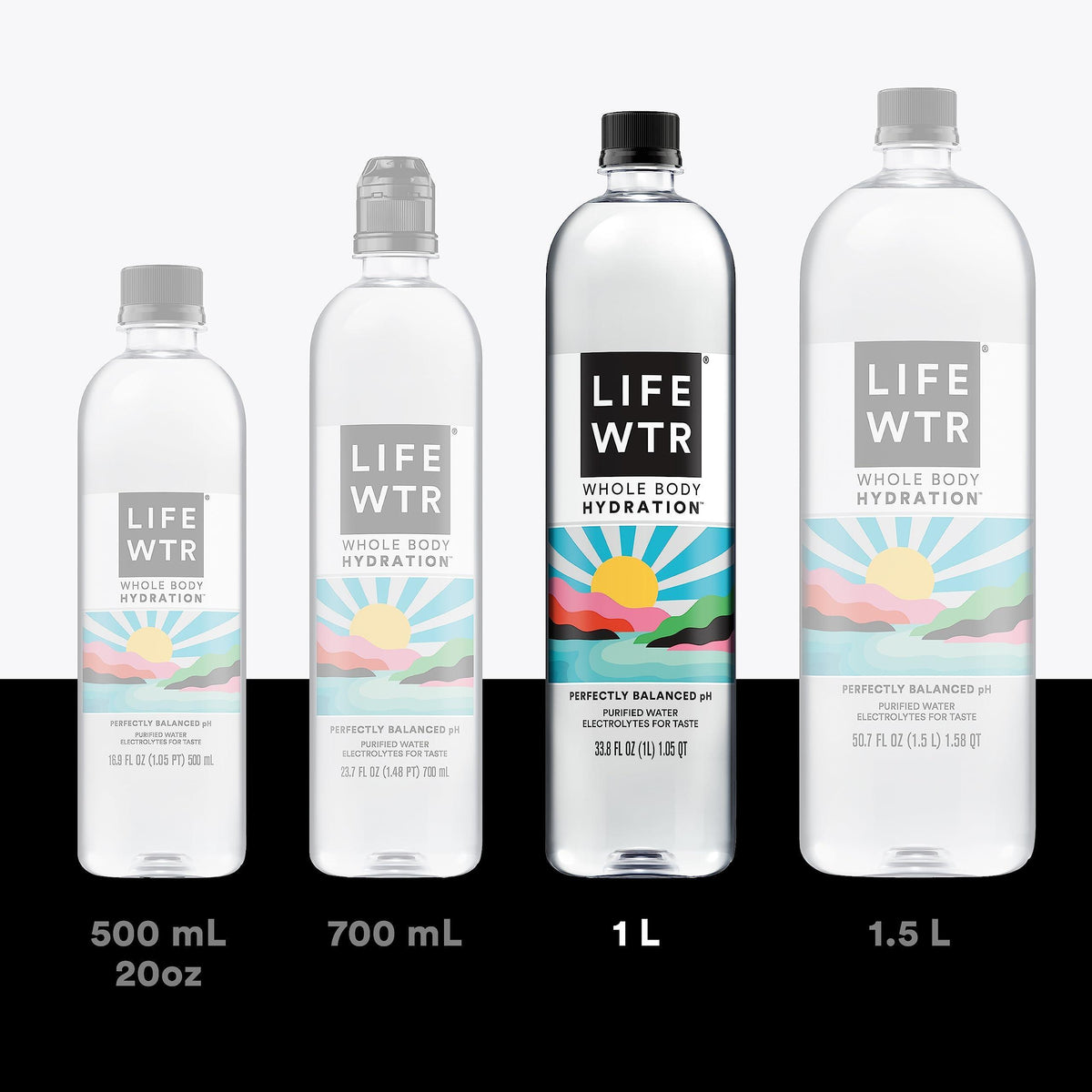 LIFEWTR Premium Purified Water, pH Balanced with Electrolytes, 100% recycled plastic bottles, 33.8 Fl Oz, 1L (Pack of 6)