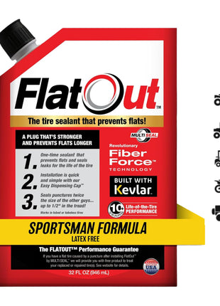 FlatOut Tire Sealant Sportsman Formula - Prevent Flat Tires, Seal Leaks, Contains Kevlar, 32-Ounce Bag, 1-Pack