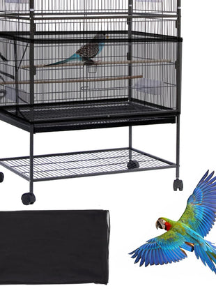 Daoeny Large Bird Cage Cover, Bird Cage Seed Catcher, Adjustable Soft Airy Nylon Mesh Net, Birdcage Cover Skirt Seed Guard for Parrot Parakeet Macaw African Round Square Cages (Black)