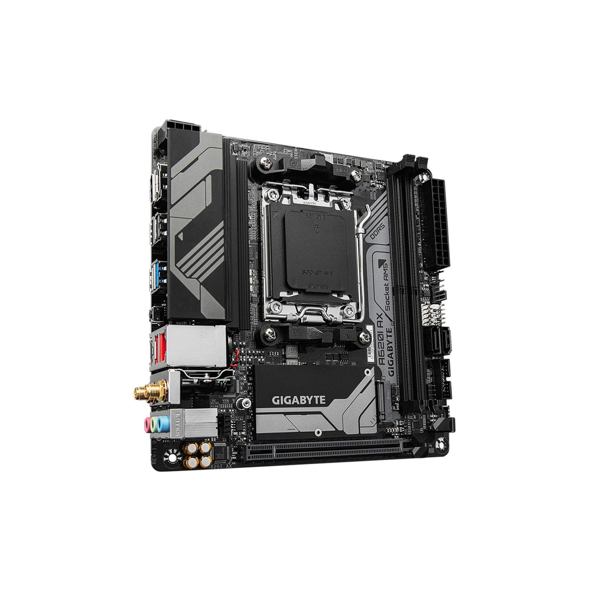 GIGABYTE A620I AX (AM5/ LGA 1718/ AMD/ A620/ Mini-ITX/ 5-Year Warranty/ DDR5/ Single M.2/ PCIe 4.0/ USB 3.2 Gen1 Type-C/Realtek Wi-Fi 6E/ Realtek 2.5GbE/ Q-Flash Plus/PCIe EZ-Latch/Motherboard)