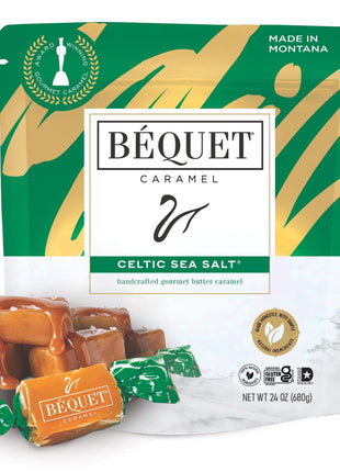 Béquet Celtic Sea Salt Caramels – Soft, Individually Wrapped Gourmet Caramel Candy, Gluten-Free & Kosher – 24 oz Resealable Pouch