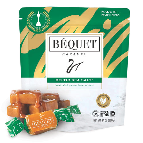Béquet Celtic Sea Salt Caramels – Soft, Individually Wrapped Gourmet Caramel Candy, Gluten-Free & Kosher – 24 oz Resealable Pouch