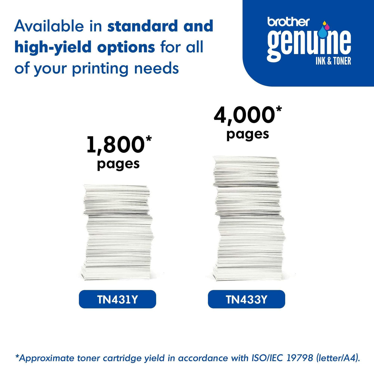 Brother Genuine High Yield Toner Cartridge, TN433Y, Replacement Yellow Toner, Page Yield Up To 4,000 Pages, Amazon Dash Replenishment Cartridge, TN433