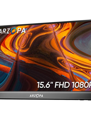 ARZOPA Portable Monitor 15.6'' FHD 1080P - Ultra-Slim Portable Laptop Monitor with Kickstand - IPS Display for PC, MAC, Phone, Xbox, PS5 - USB C & HDMI Connectivity - A1