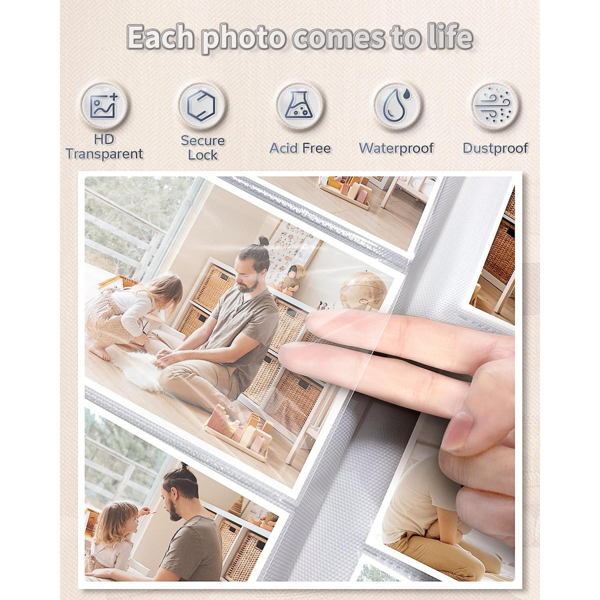Artfeel Photo Album 4x6 with 300 Pockets,Slip-in Picture Albums,Linen Cover Memory Book with Front Window,White Page Vertical Photo Book for Wedding,Family,Anniversare,Baby,Vacation