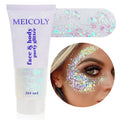 MEICOLY Clear White Body Glitter,Singer Concerts Music Festival Rave Accessories,Mermaid Face Glitter Gel,Sequins Glitter Face Paint,Chunky Hair Sparkling Halloween Glitter Gel for Women,50ml